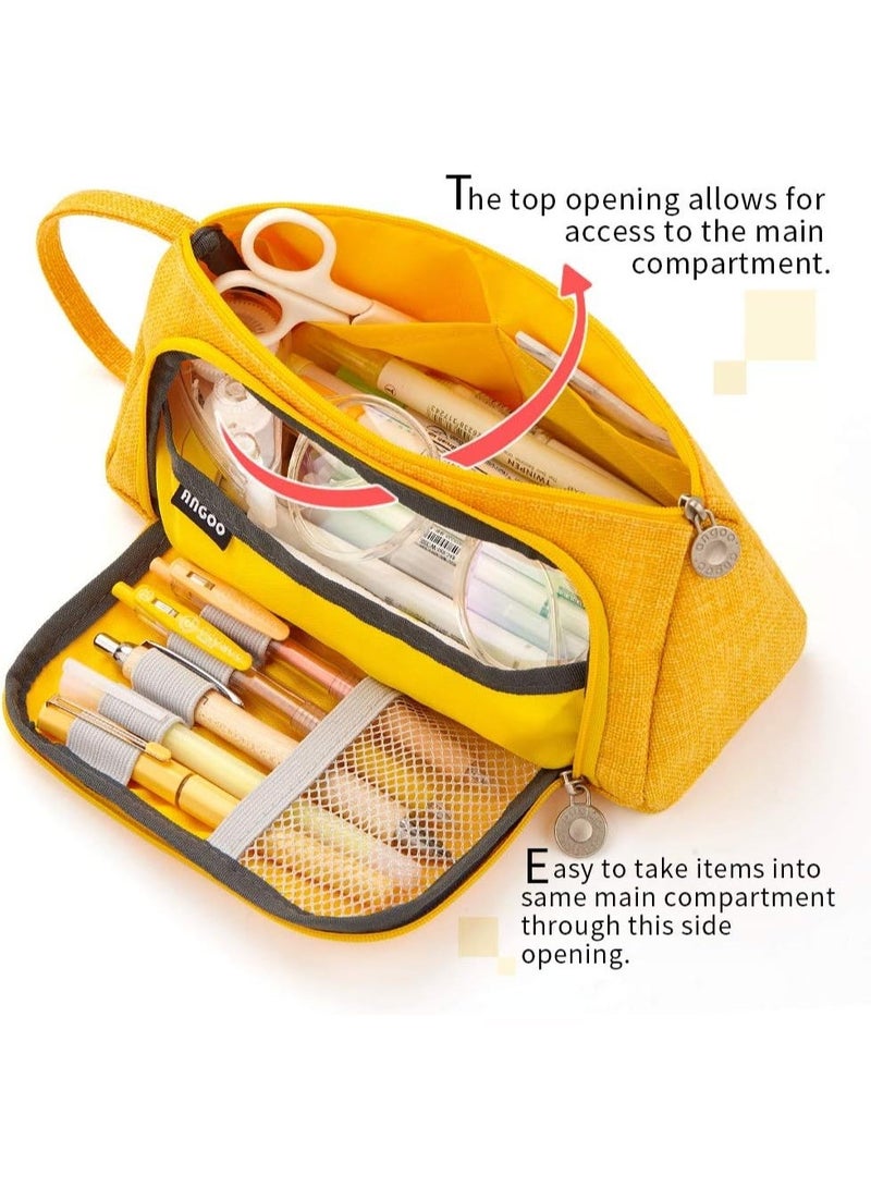 ANGOO Big Capacity Pencil Case – Large Zipper Pencil Pouch, Yellow, for Students & Office Use - Image 5